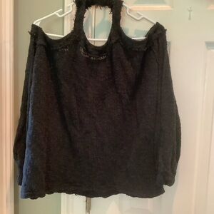 We The Free Black Off-Shoulder Knit Sweater